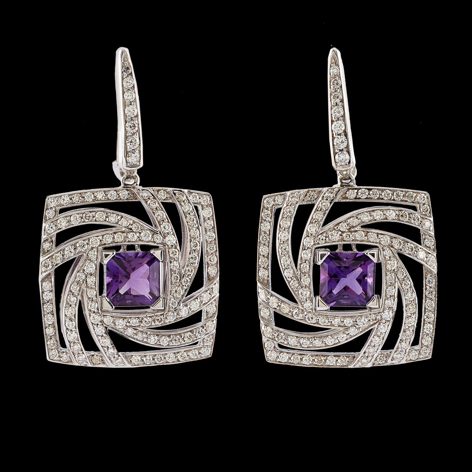 Luca Carati Amethyst & Diamond Contemporary Dangle Earrings