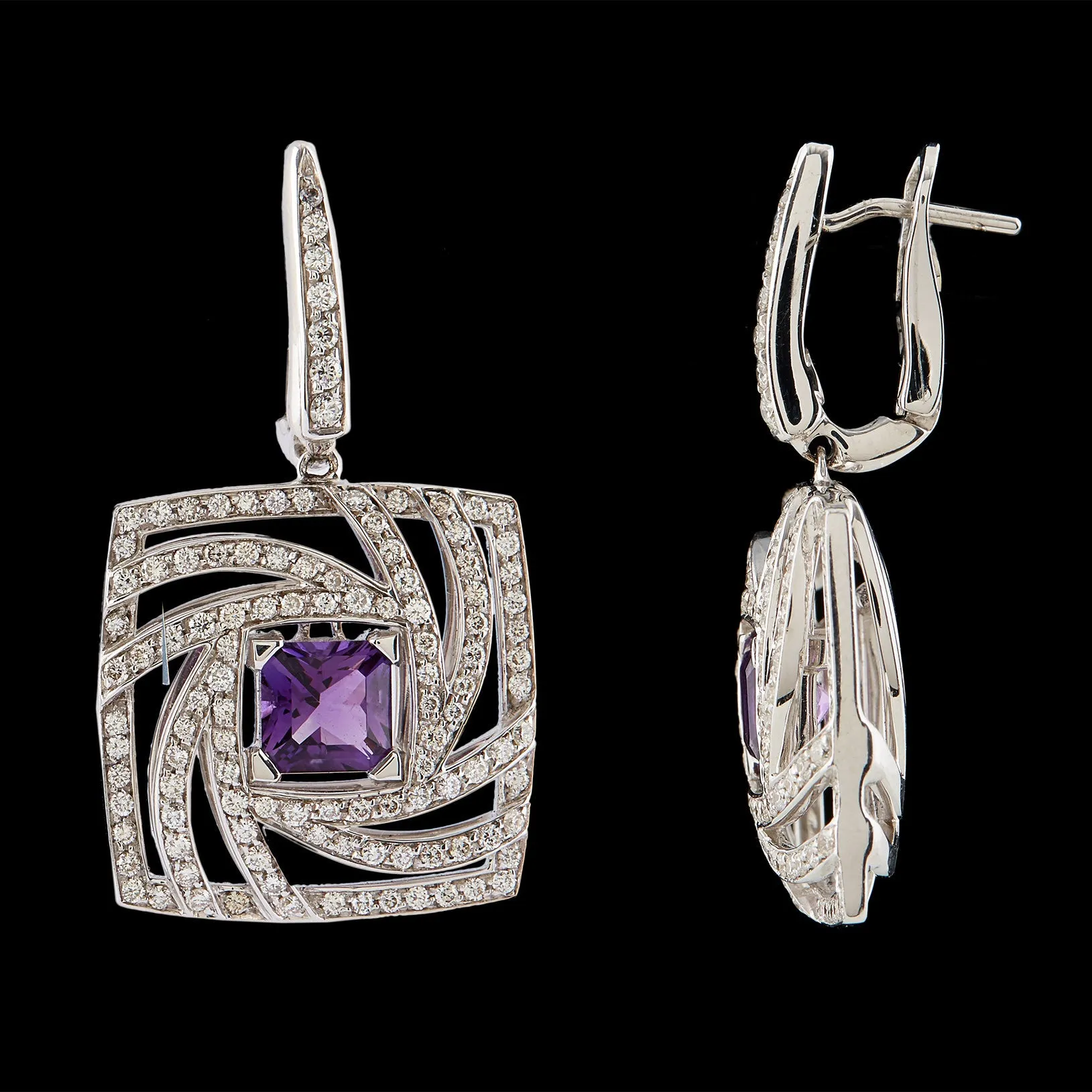 Luca Carati Amethyst & Diamond Contemporary Dangle Earrings