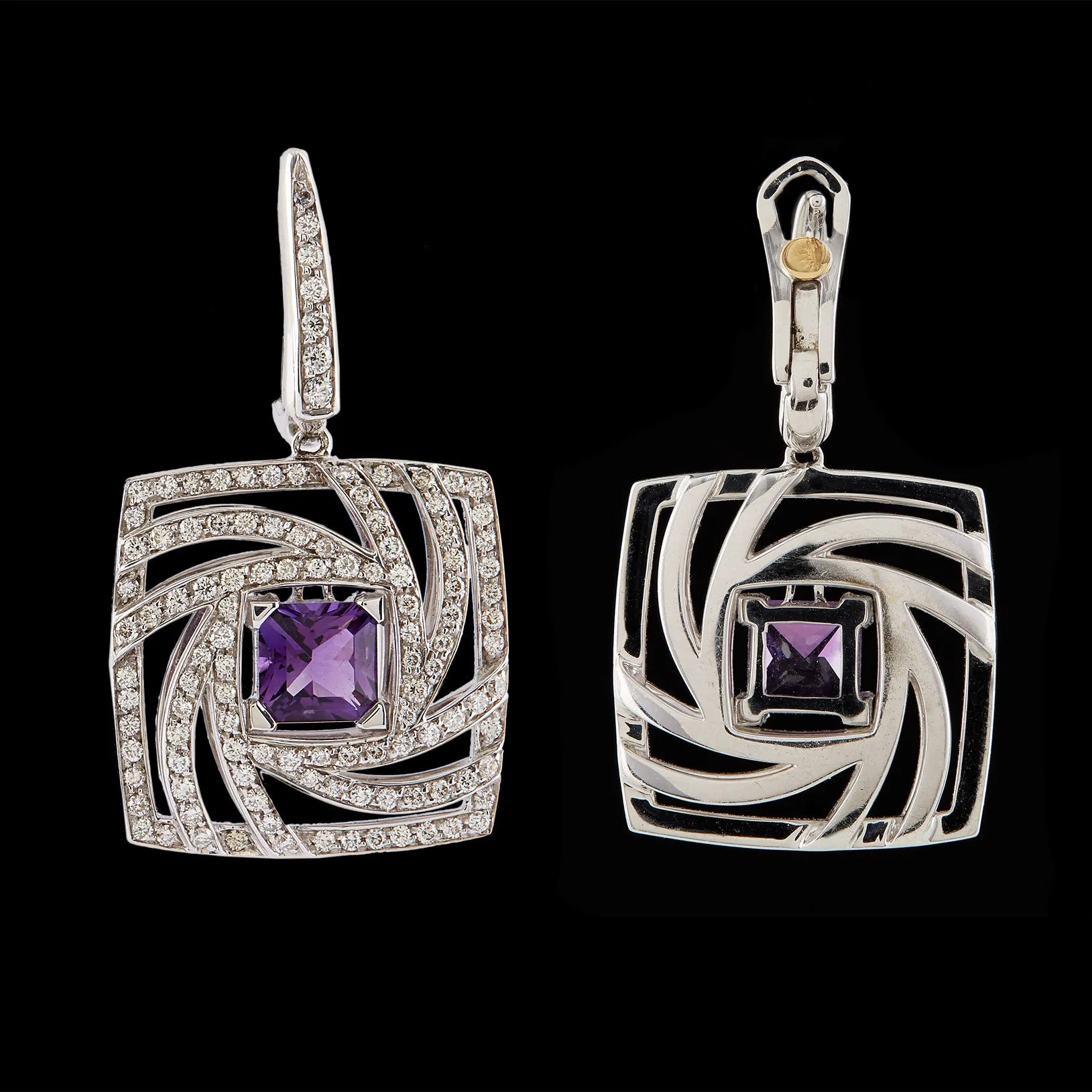 Luca Carati Amethyst & Diamond Contemporary Dangle Earrings