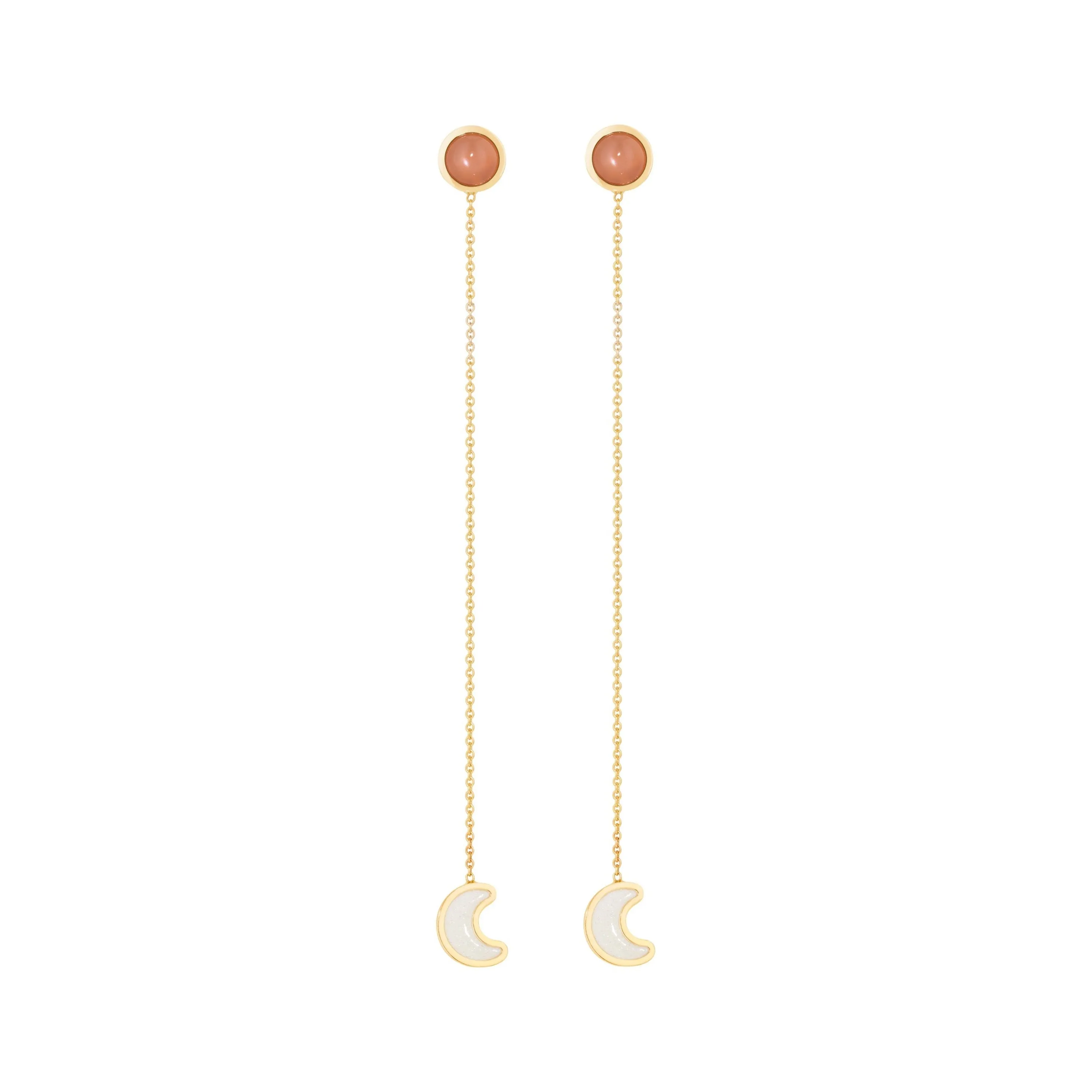 Luna sticker chain earrings yellow gold with enamel and orange moonstone