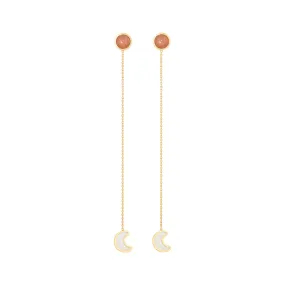 Luna sticker chain earrings yellow gold with enamel and orange moonstone