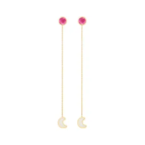 Luna sticker chain earrings yellow gold with enamel and pink tourmaline