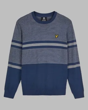 Lyle and Scott Jumper Placement Stripe Knitted Dark Navy/Marl