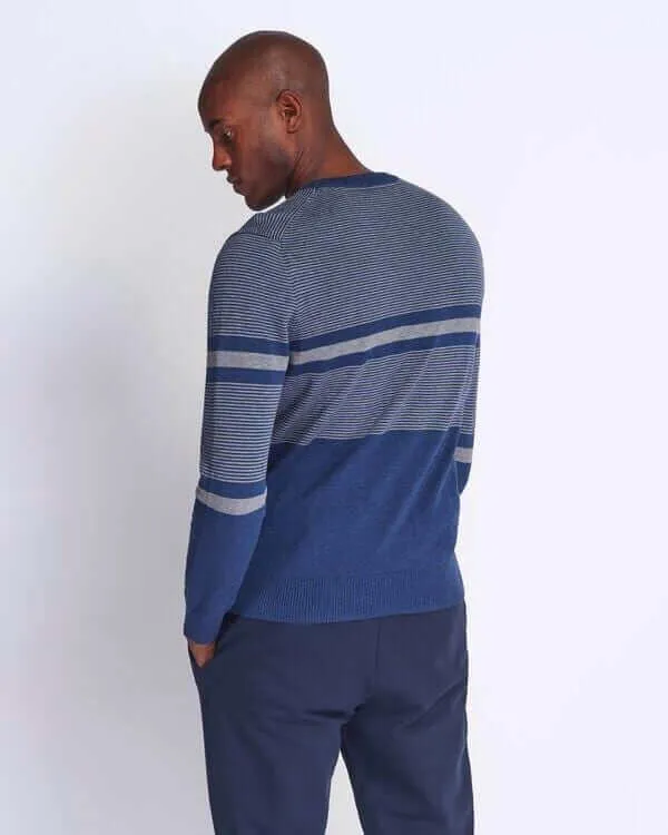 Lyle and Scott Jumper Placement Stripe Knitted Dark Navy/Marl