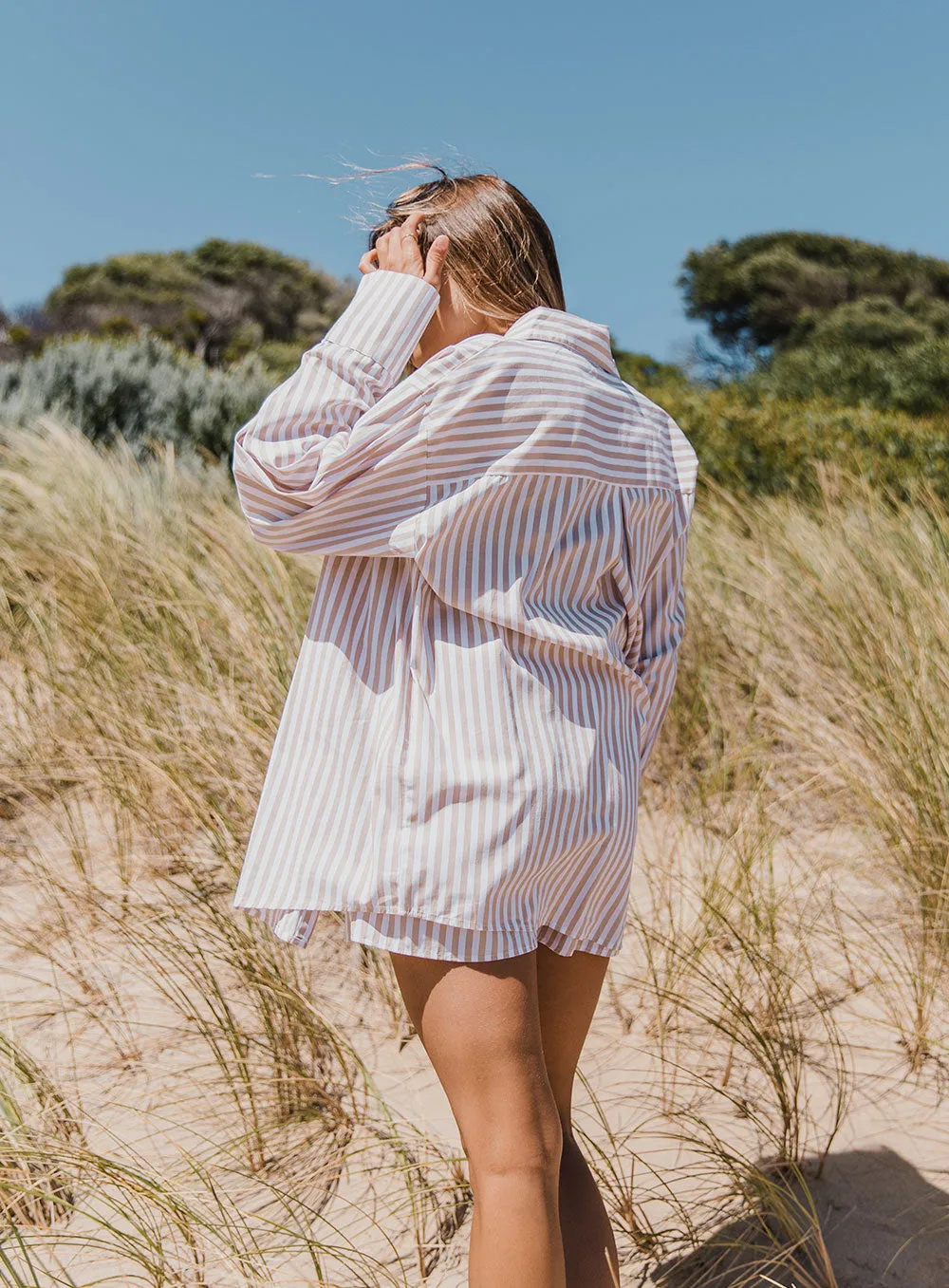 Maggie Stripe Short-MOCHA