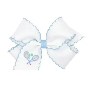 Medium Grosgrain Hair Bow With Moonstitch Edge- Tennis Racket