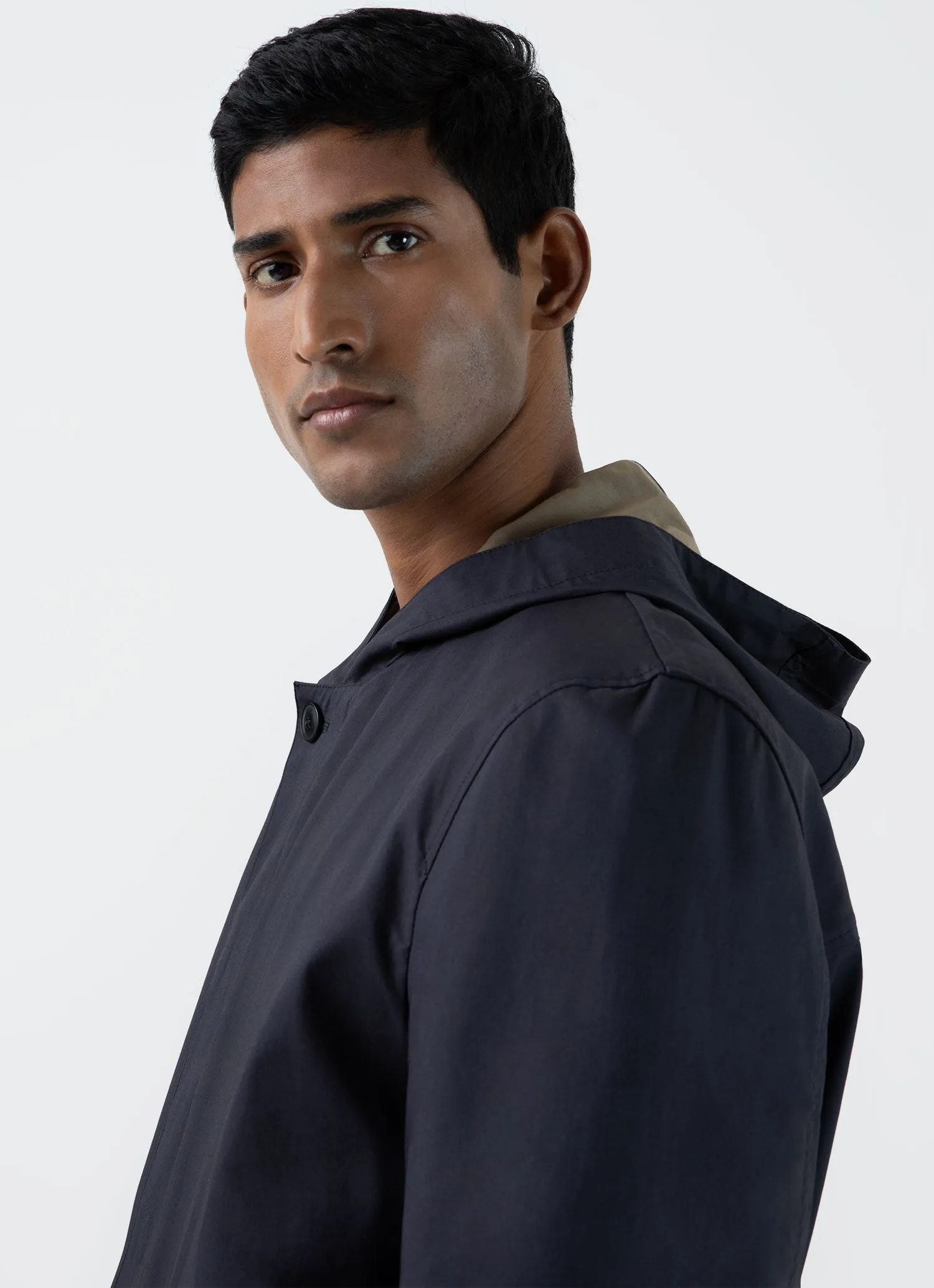 Men's Cotton Bonded Hooded Mac in Navy