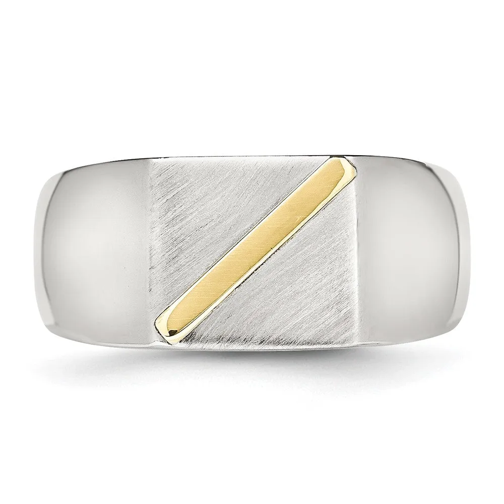 Men's Stainless Steel & 14K Gold Accent Stripe Signet Tapered Ring