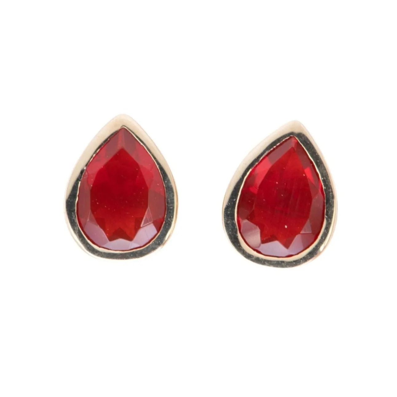 Mexican Fire Opal Bezel Set Ear Studs 14K Gold R3191