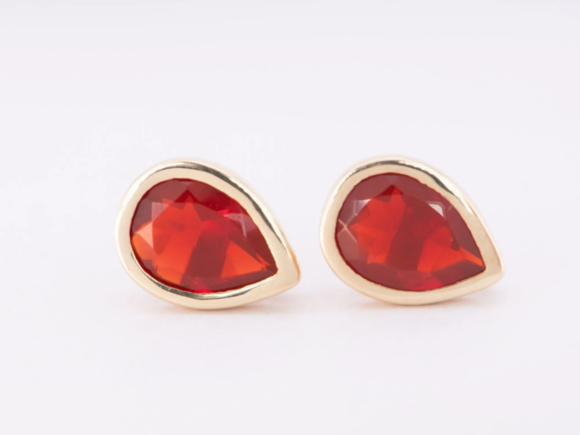 Mexican Fire Opal Bezel Set Ear Studs 14K Gold R3191