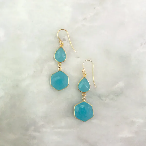 Mint Green Chalcedony  Double Drop Earrings