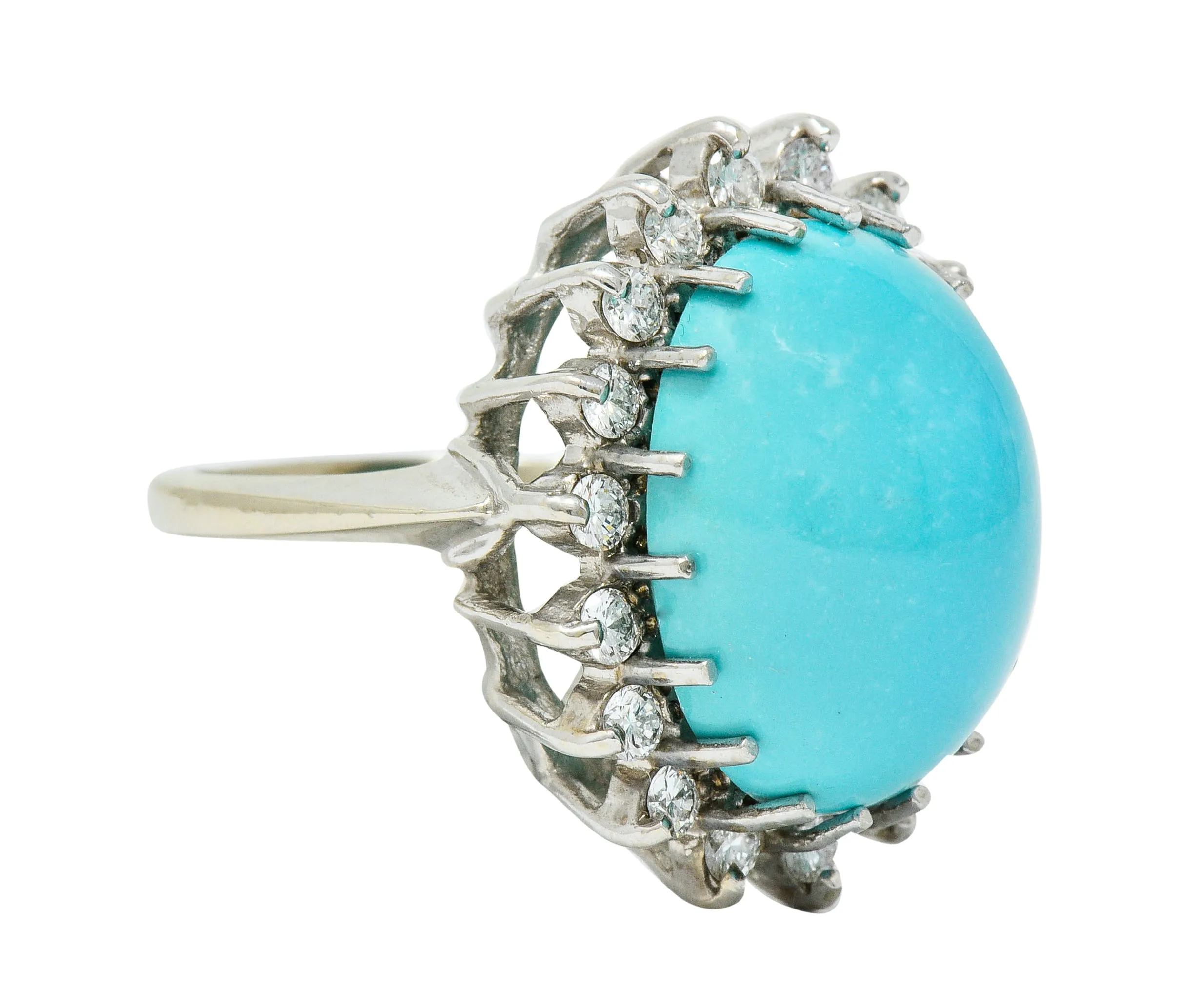 Modern Turquoise Diamond 14 Karat White Gold Cluster Ring