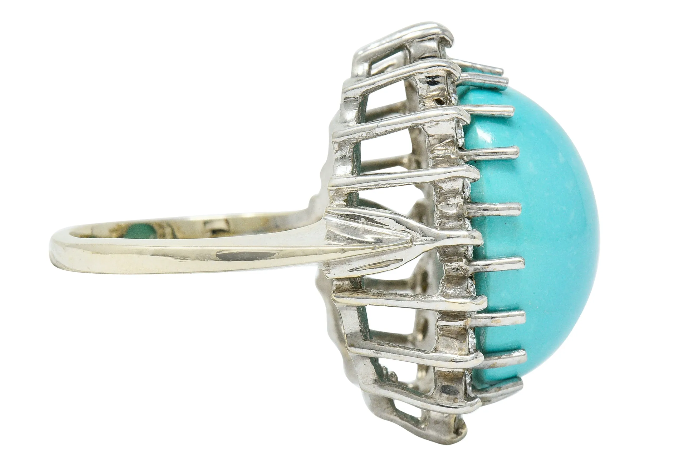 Modern Turquoise Diamond 14 Karat White Gold Cluster Ring