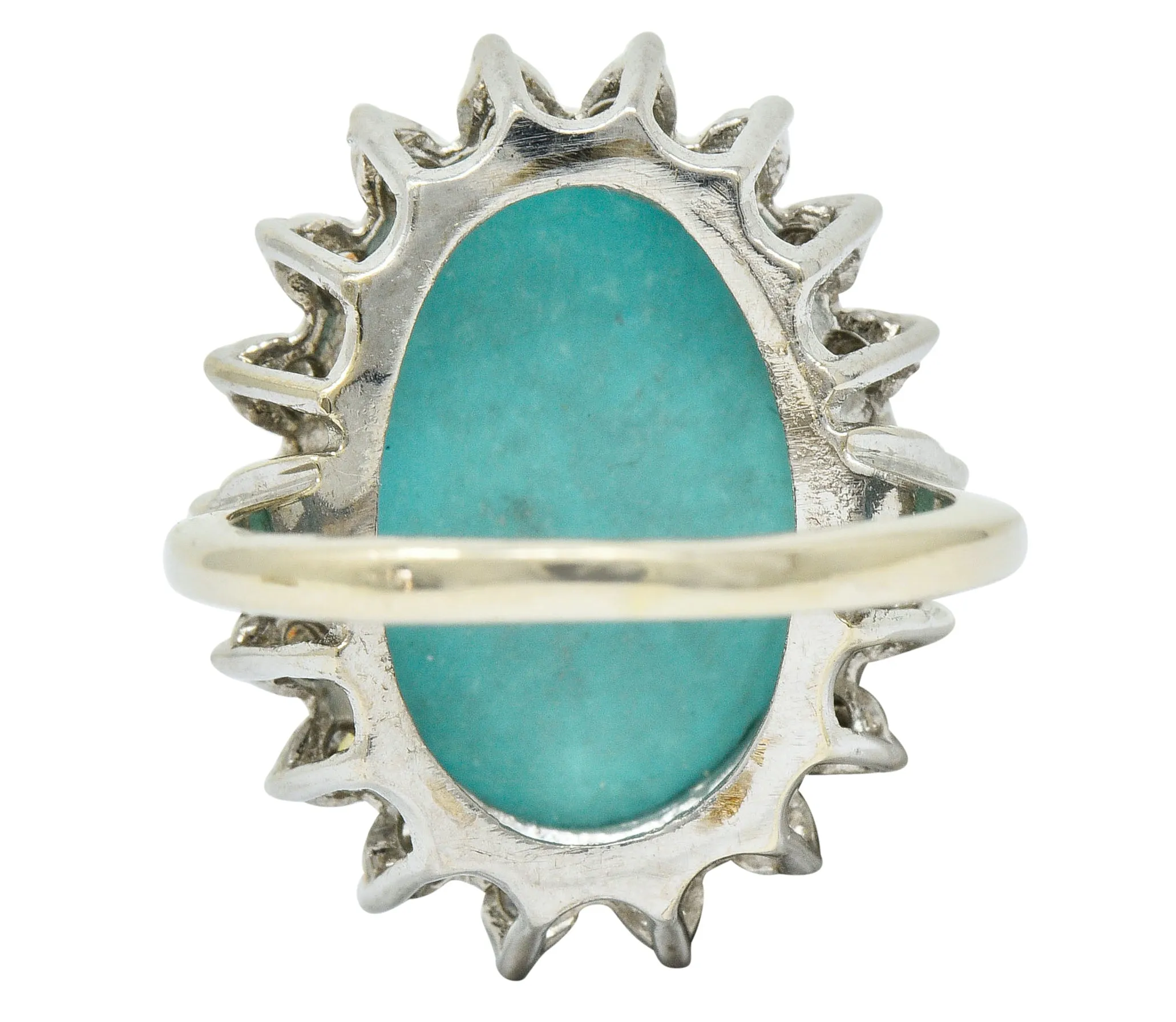 Modern Turquoise Diamond 14 Karat White Gold Cluster Ring