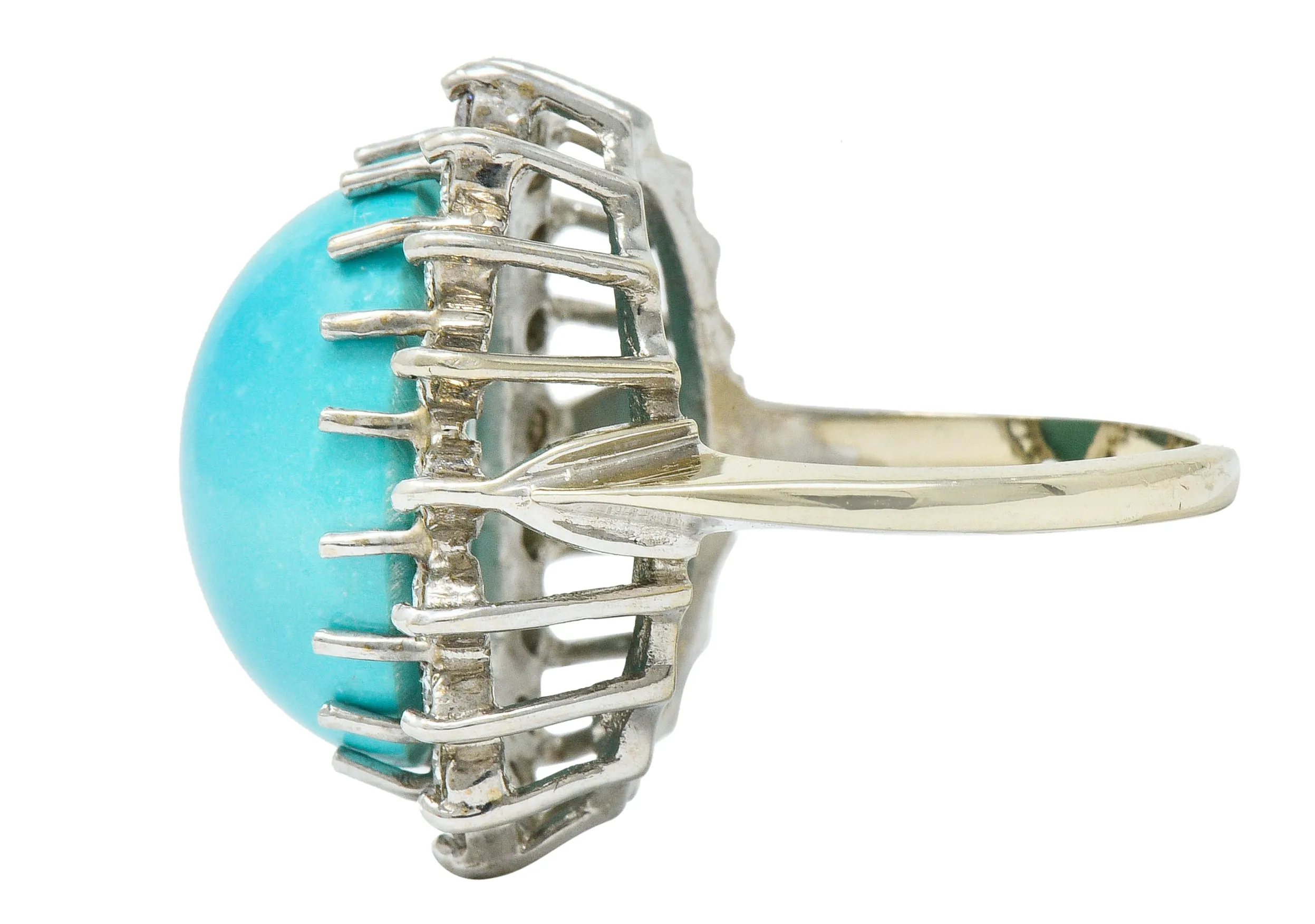 Modern Turquoise Diamond 14 Karat White Gold Cluster Ring