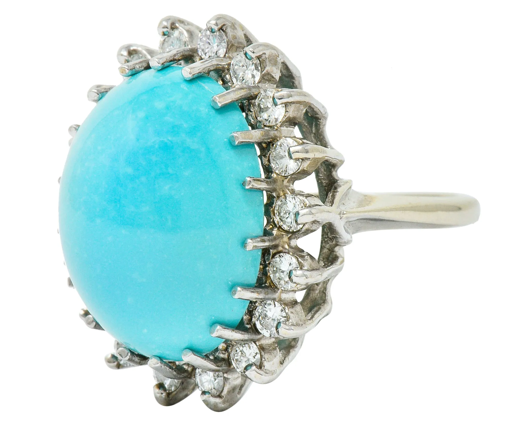 Modern Turquoise Diamond 14 Karat White Gold Cluster Ring