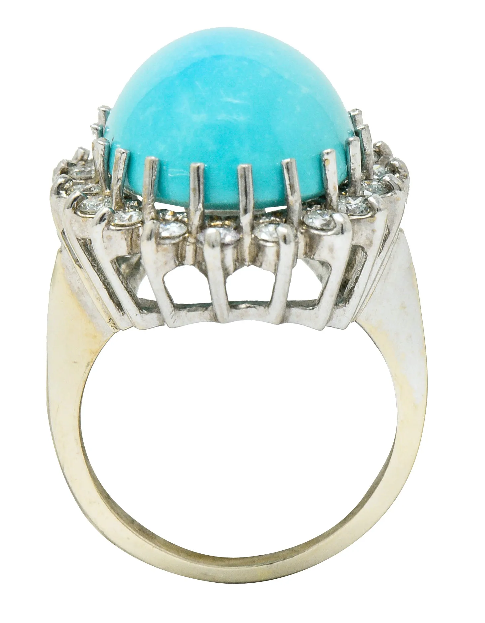 Modern Turquoise Diamond 14 Karat White Gold Cluster Ring