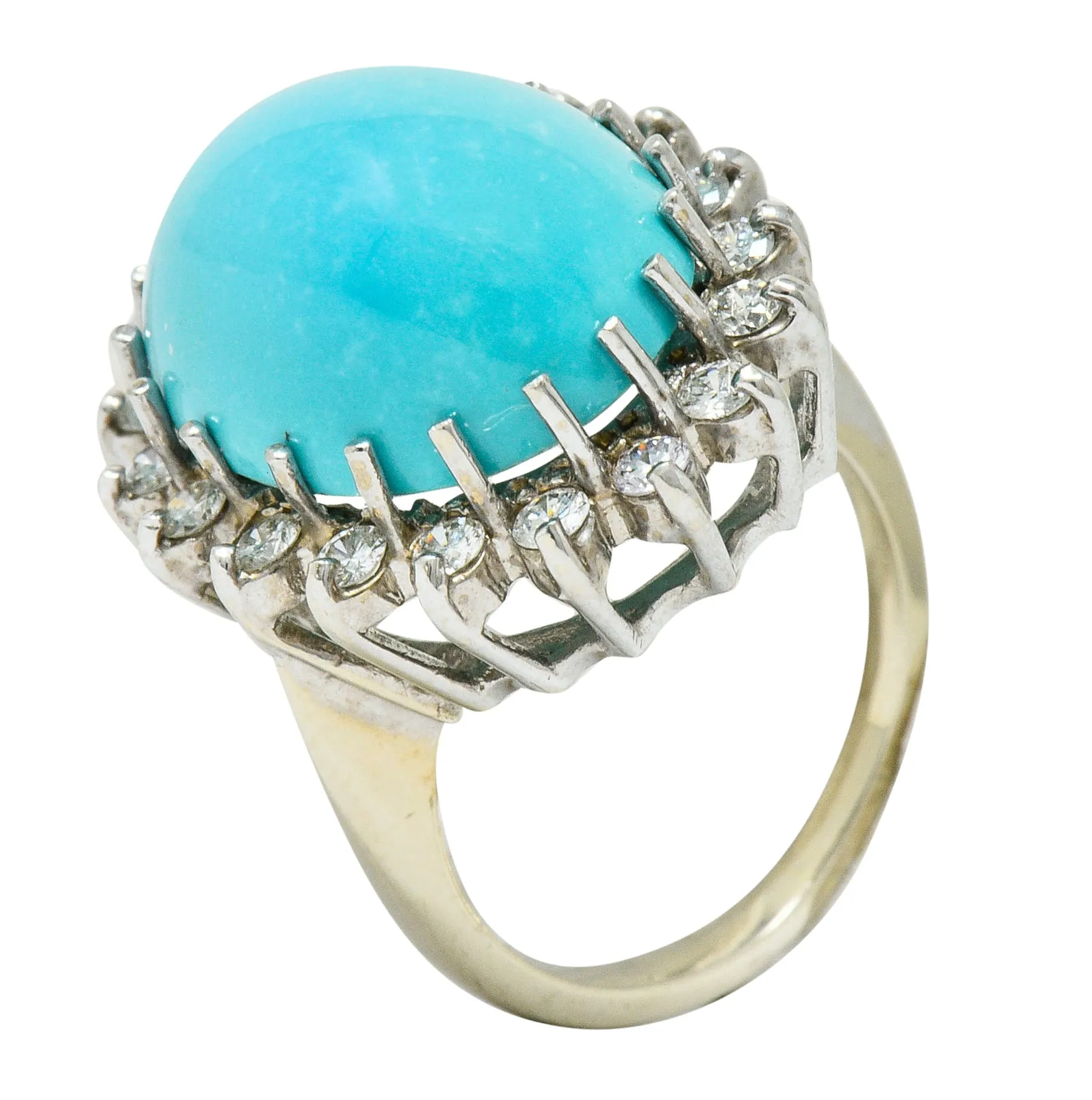 Modern Turquoise Diamond 14 Karat White Gold Cluster Ring