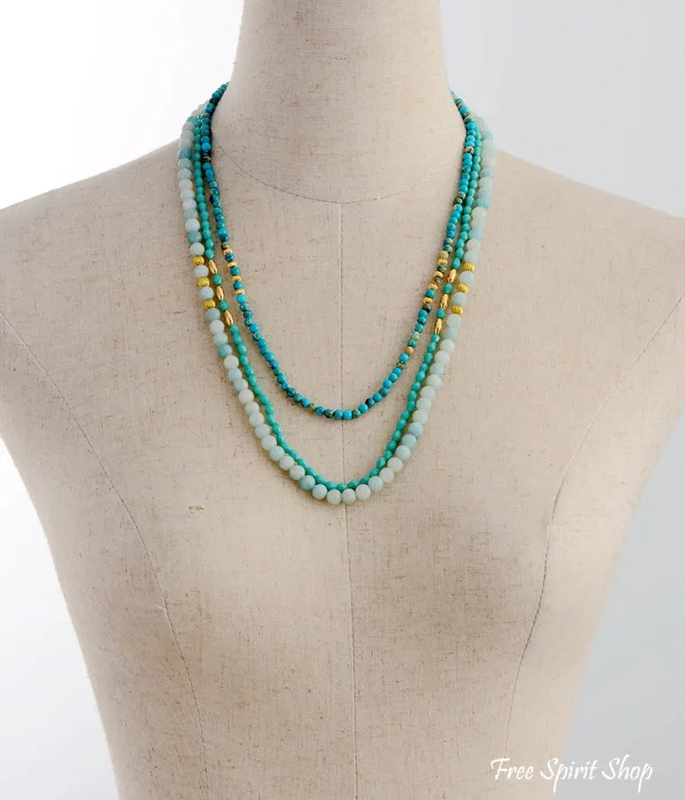 Natural Amazonite & Turquoise Jasper Multi Layer Bead Necklace