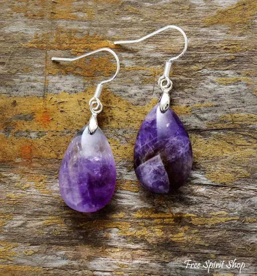 Natural Amethyst Gemstone Drop Earrings