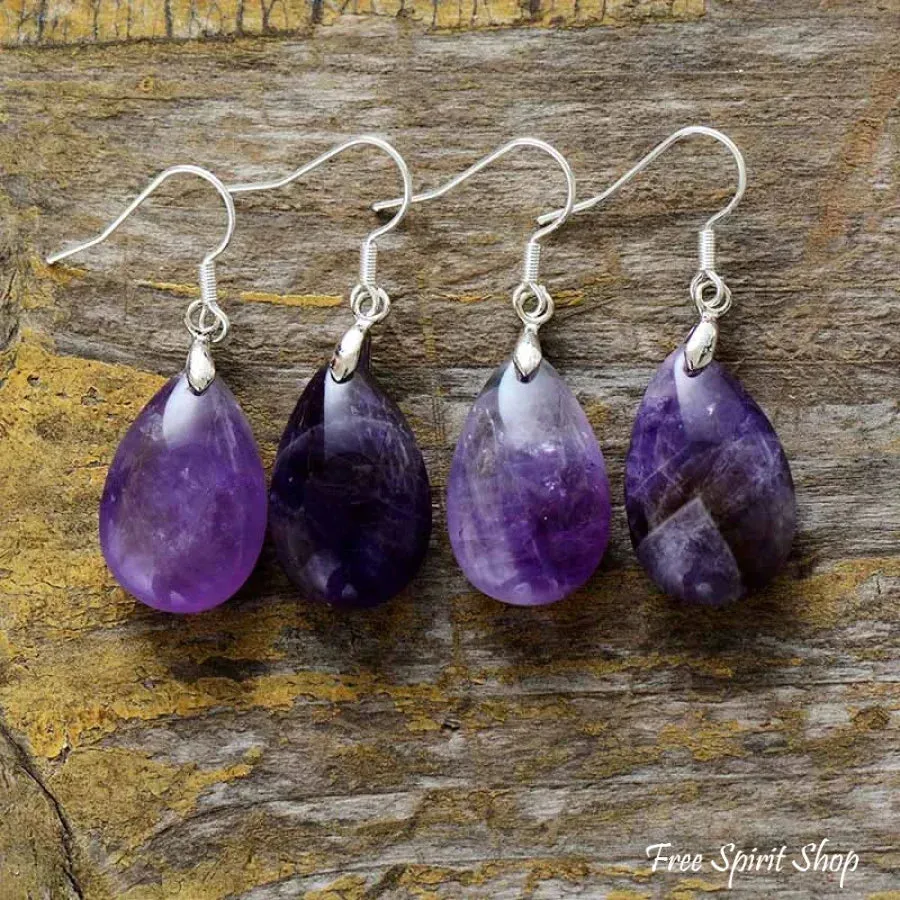 Natural Amethyst Gemstone Drop Earrings