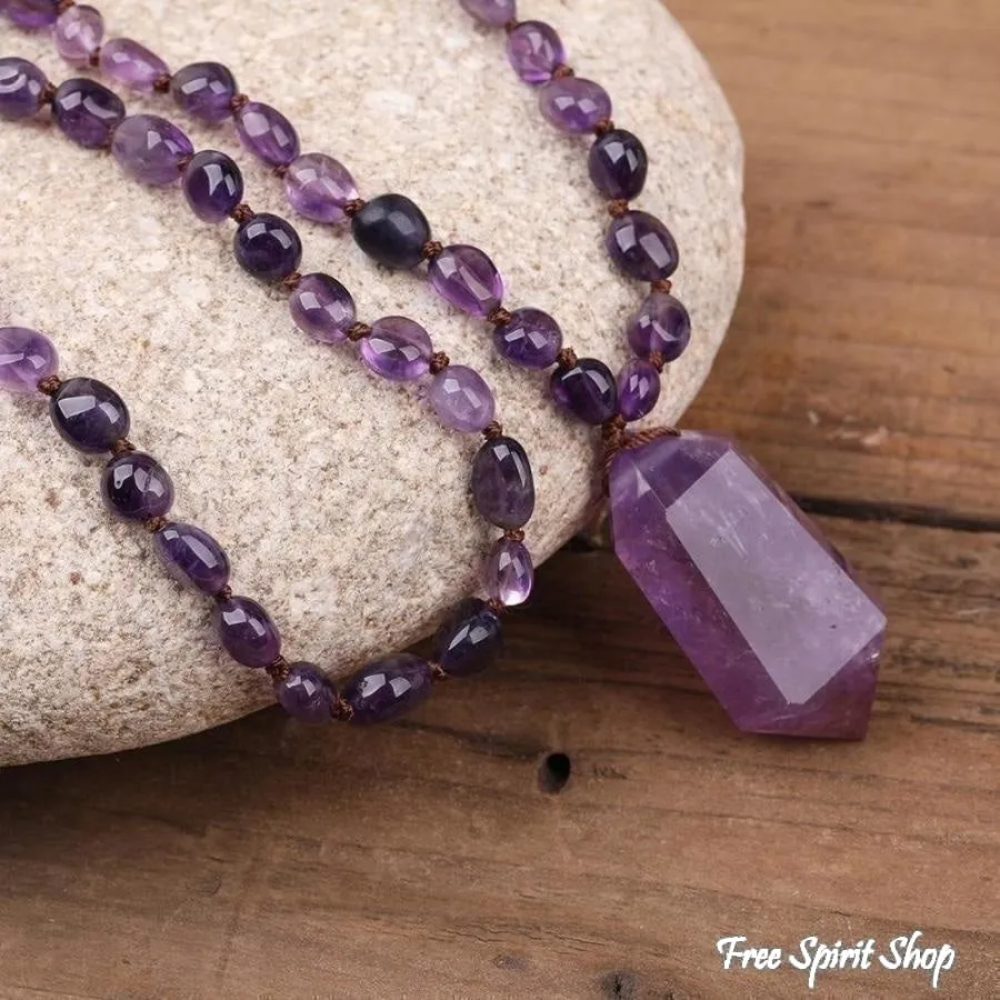 Natural Amethyst Wand-Point Beaded Necklace