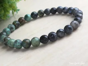 Natural Labradorite & African Turquoise Gemstone Bead Mala Bracelet