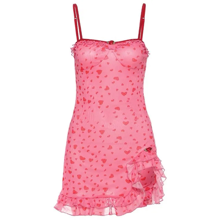 NEW SWEET PINK HEART LACE SLIM DRESS BY30001