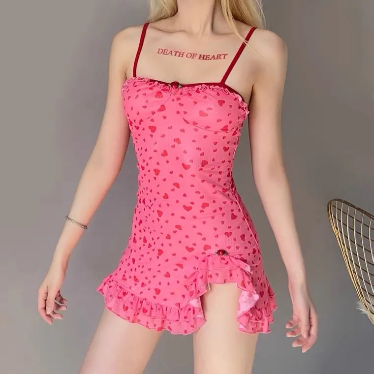 NEW SWEET PINK HEART LACE SLIM DRESS BY30001