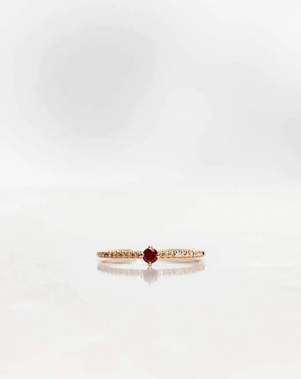 Not So Tiny Sparkle Ring with Red Ruby and Champagne Diamonds