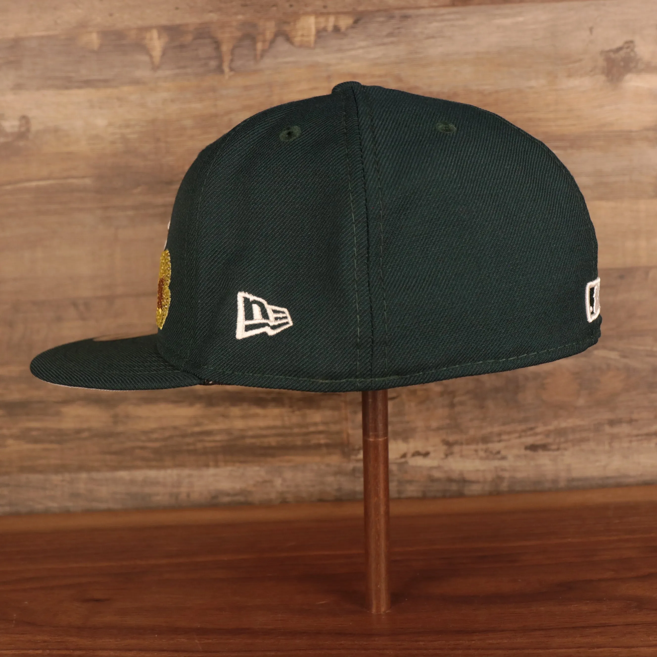 Oakland Athletics Iced Out Side Patch Flower Oakland Bridge Gray Bottom Crystal Icons 59Fifty Fitted Cap