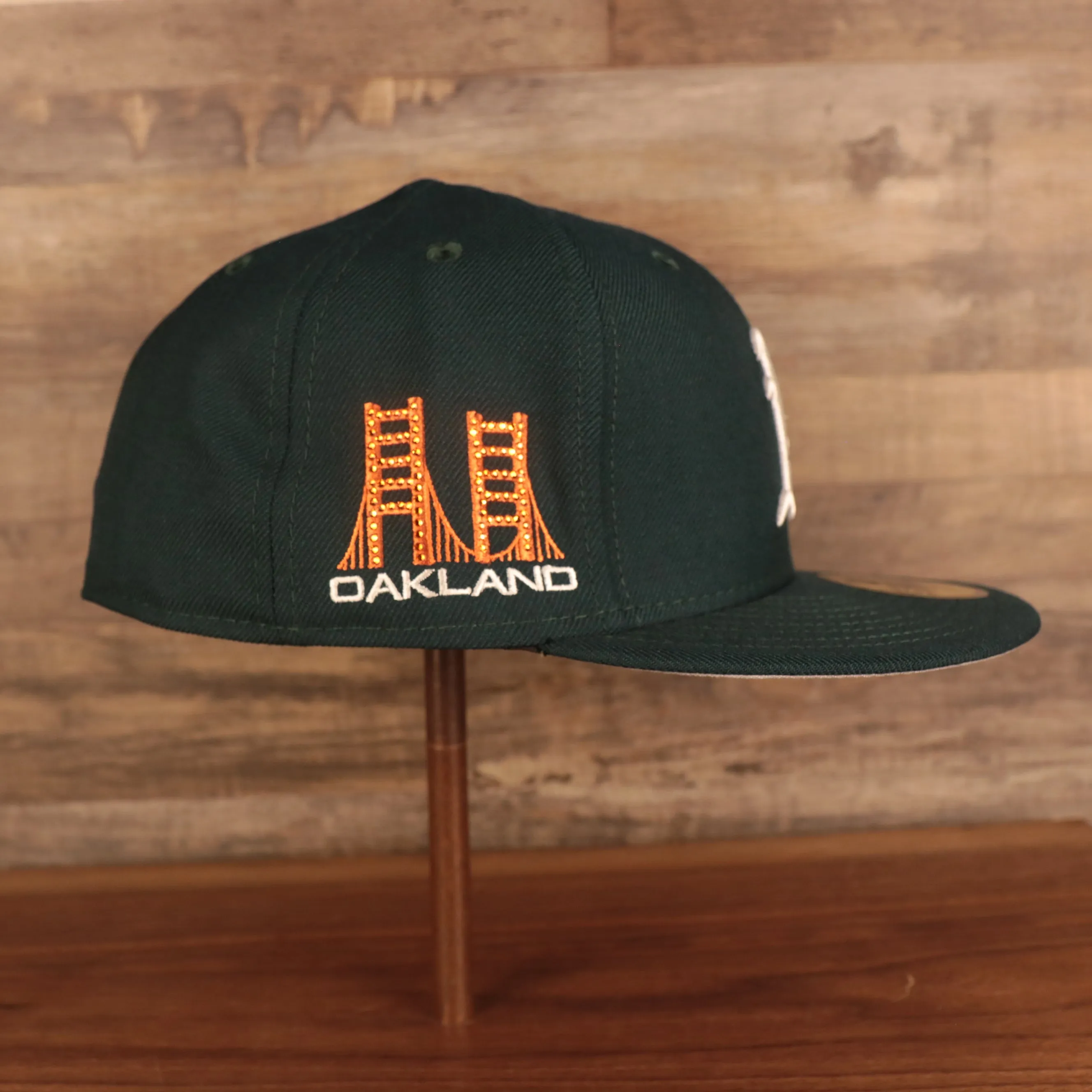 Oakland Athletics Iced Out Side Patch Flower Oakland Bridge Gray Bottom Crystal Icons 59Fifty Fitted Cap