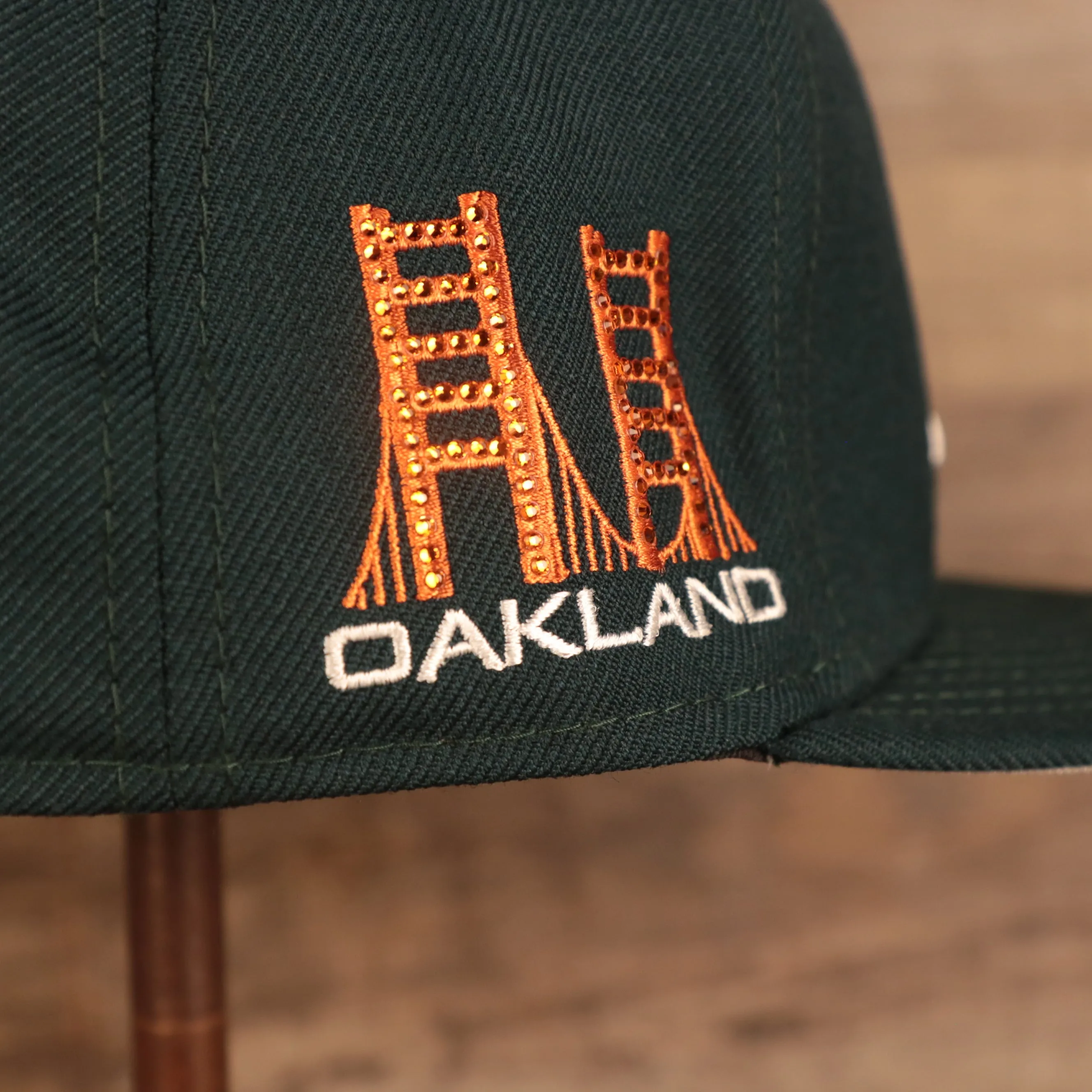 Oakland Athletics Iced Out Side Patch Flower Oakland Bridge Gray Bottom Crystal Icons 59Fifty Fitted Cap