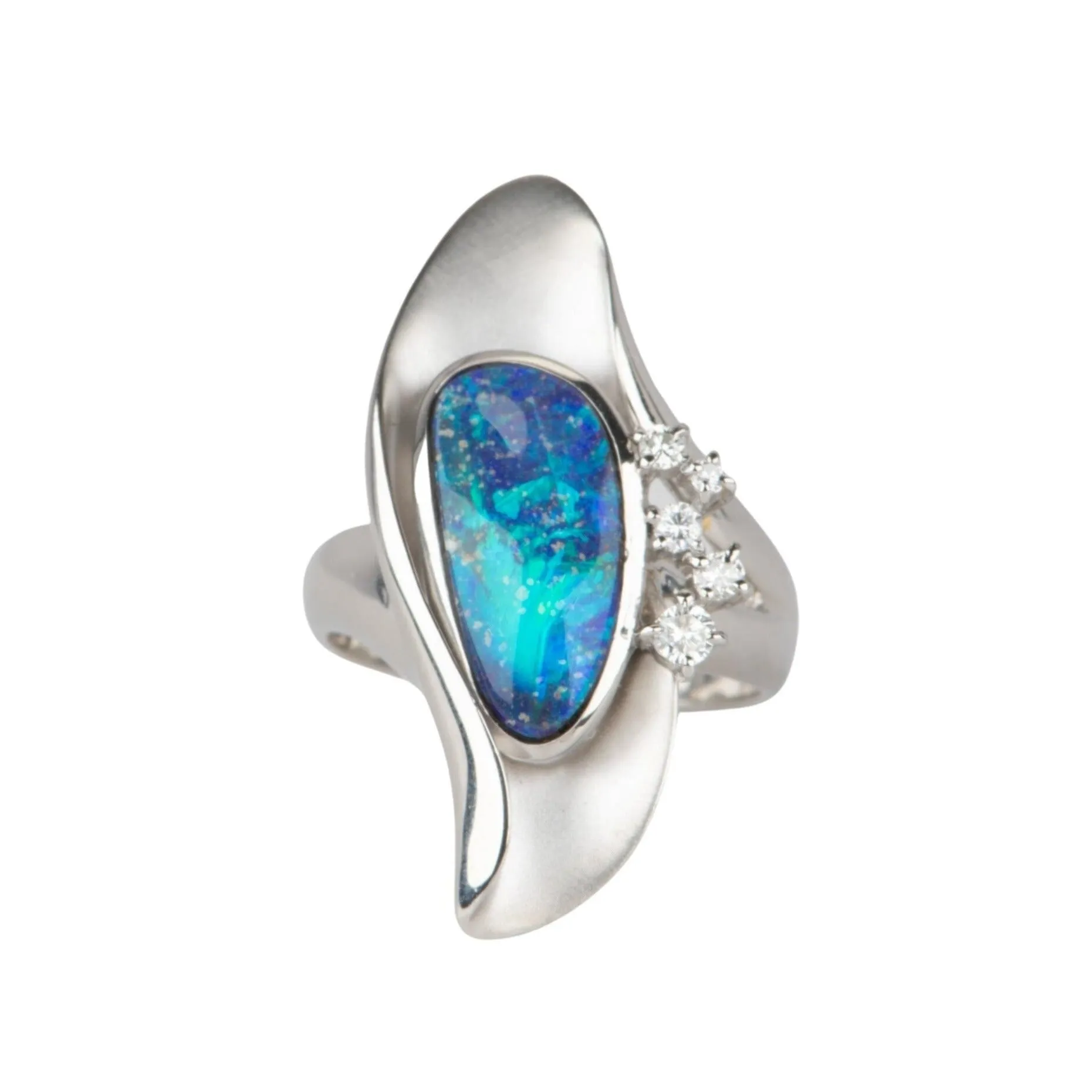 Ocean Blue Australian Boulder Opal Ring PT900 Platinum V1105