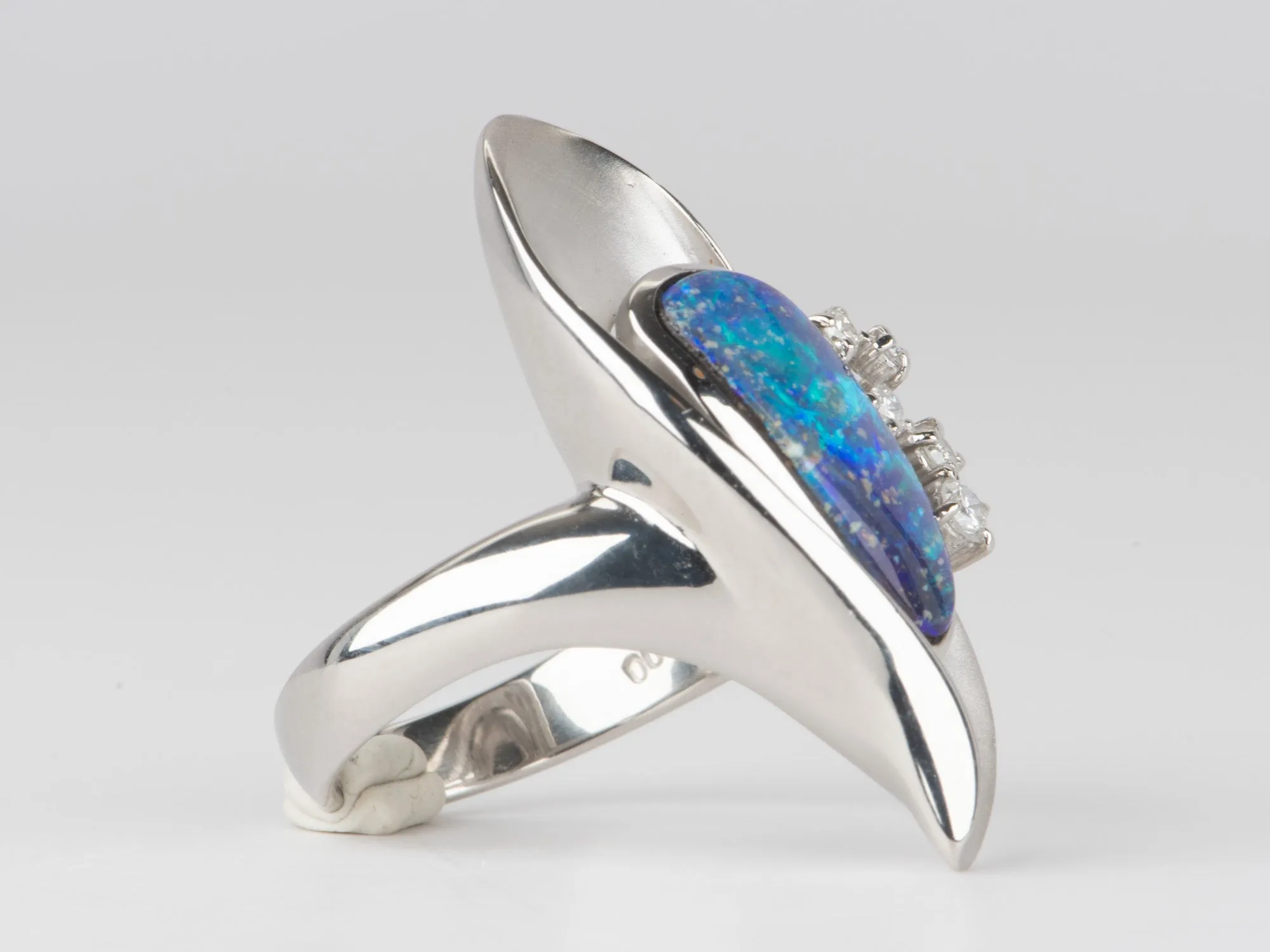 Ocean Blue Australian Boulder Opal Ring PT900 Platinum V1105