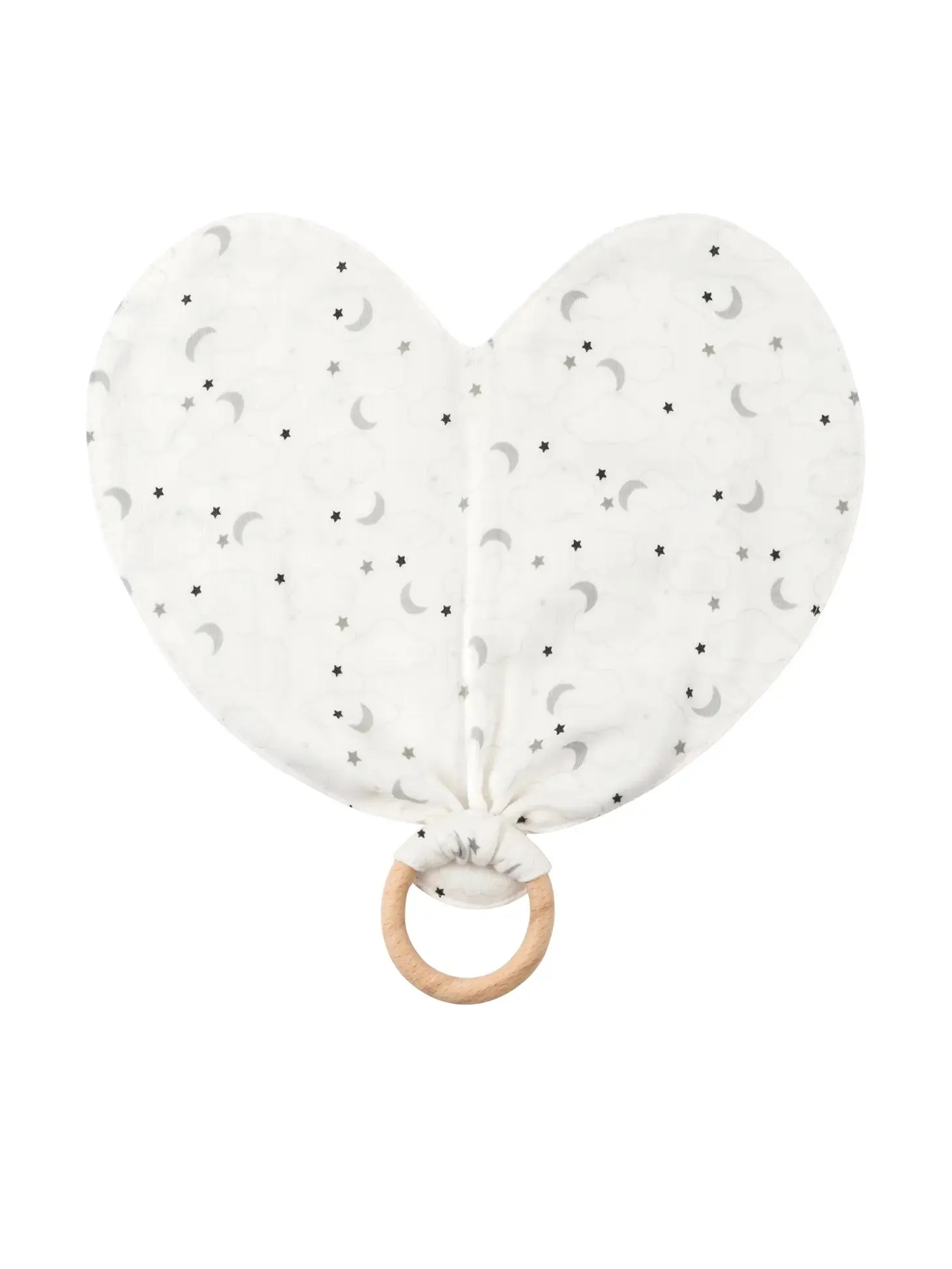 Organic Muslin Heart with Teething Ring - Gray Starry Night