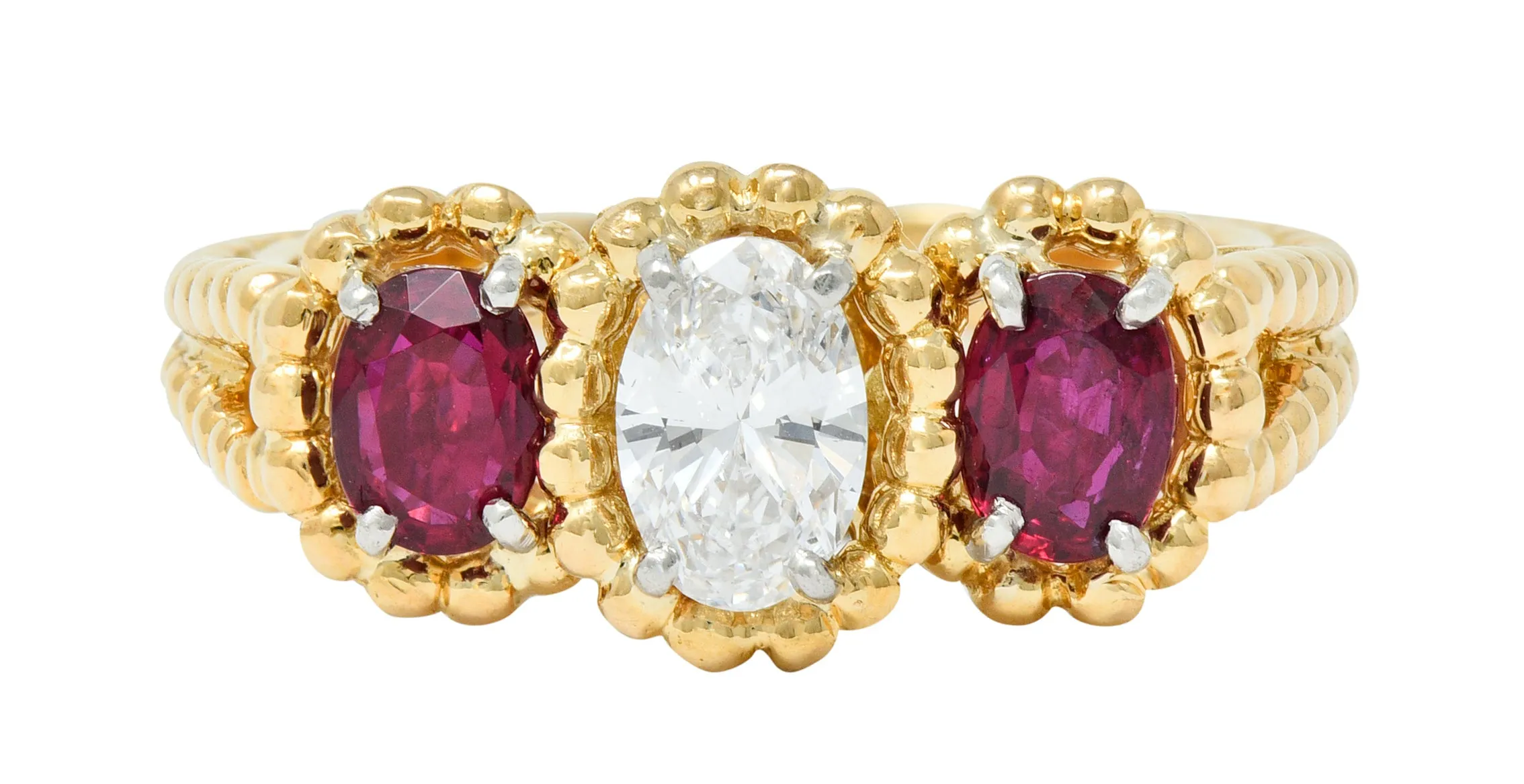 Oscar Heyman 1.07 CTW Diamond Ruby 18 Karat Gold Platinum Three Stone Ring