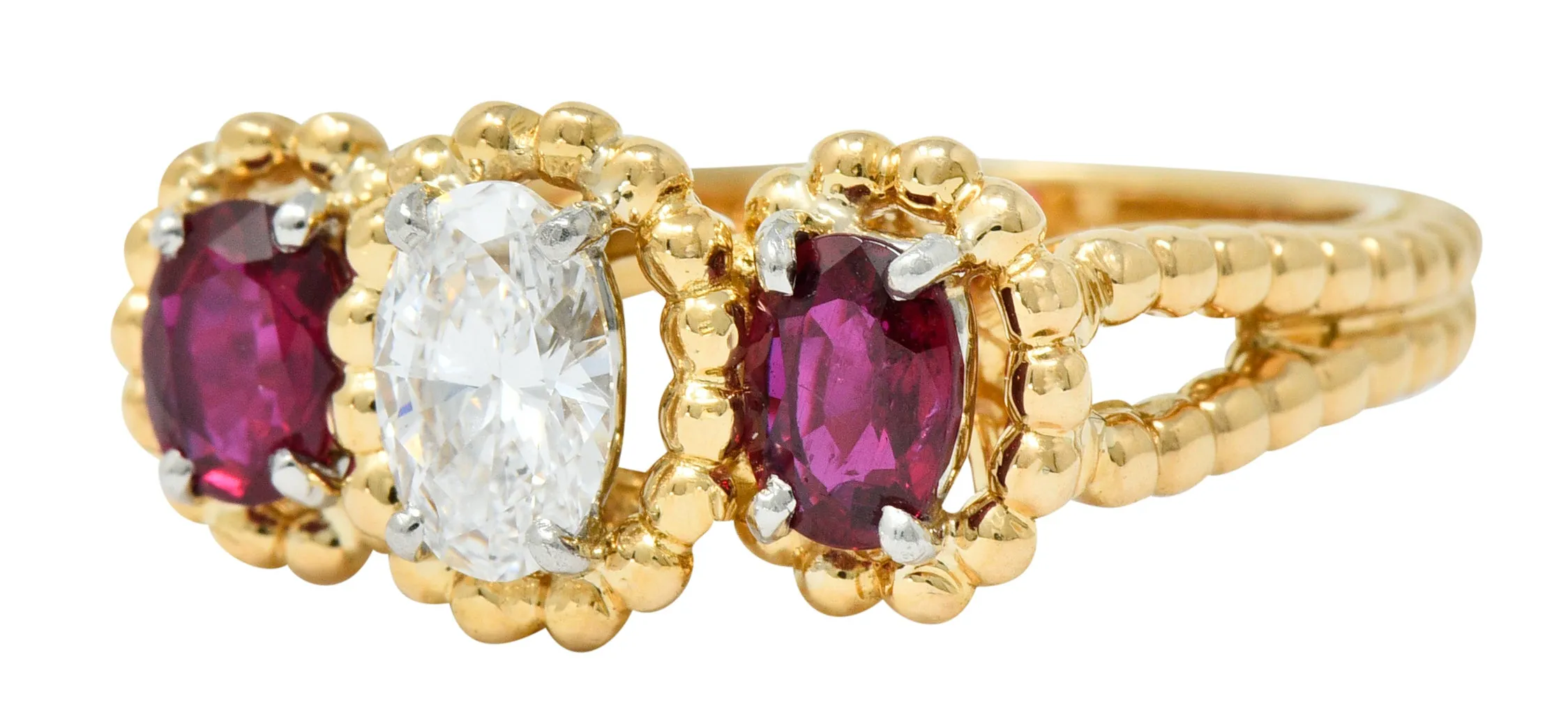 Oscar Heyman 1.07 CTW Diamond Ruby 18 Karat Gold Platinum Three Stone Ring