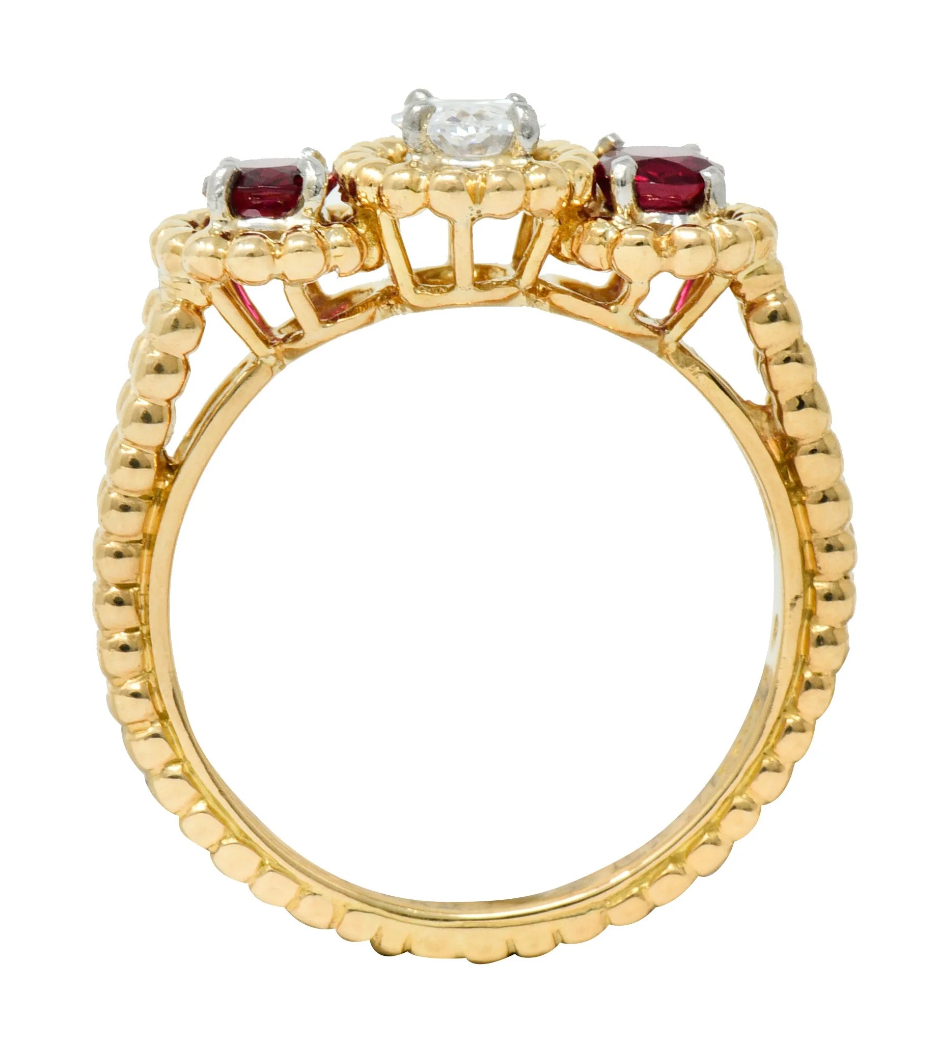 Oscar Heyman 1.07 CTW Diamond Ruby 18 Karat Gold Platinum Three Stone Ring