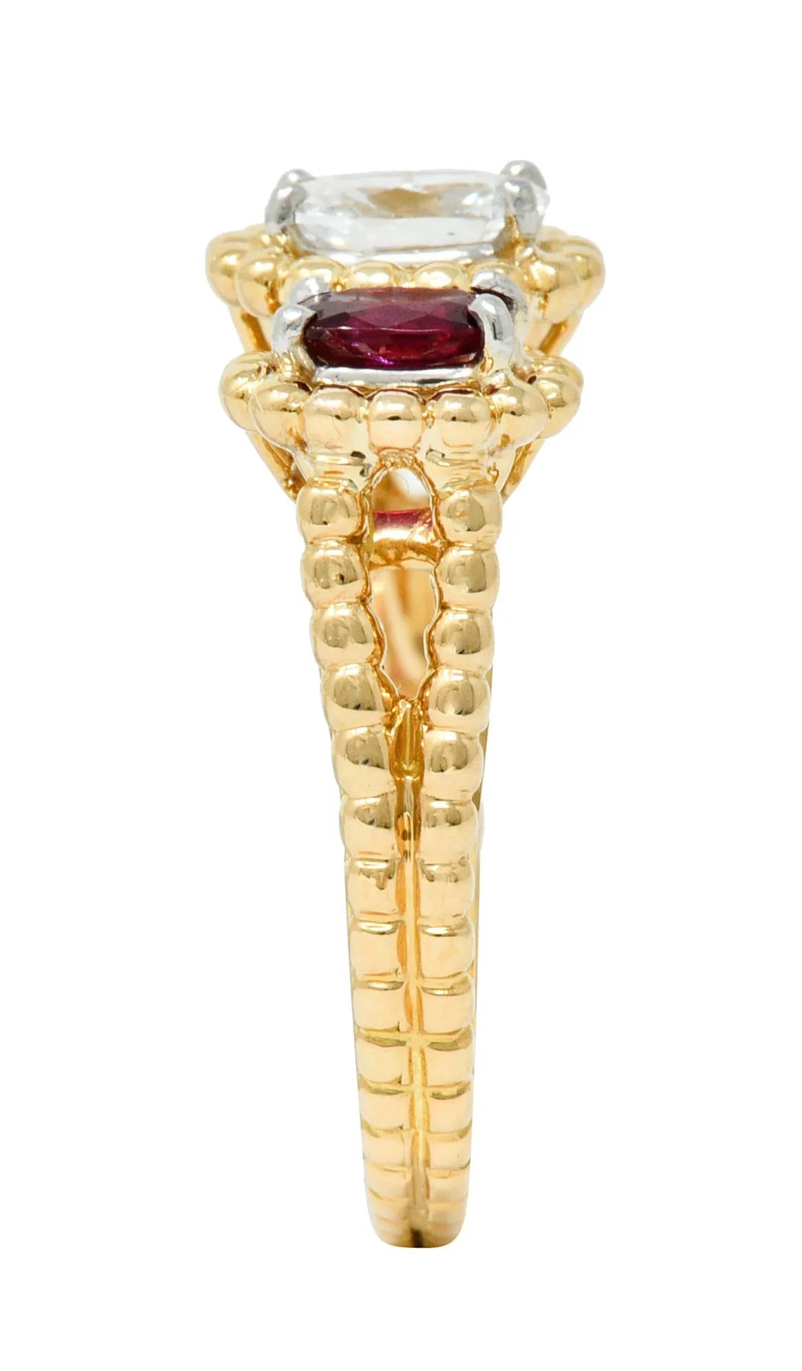 Oscar Heyman 1.07 CTW Diamond Ruby 18 Karat Gold Platinum Three Stone Ring