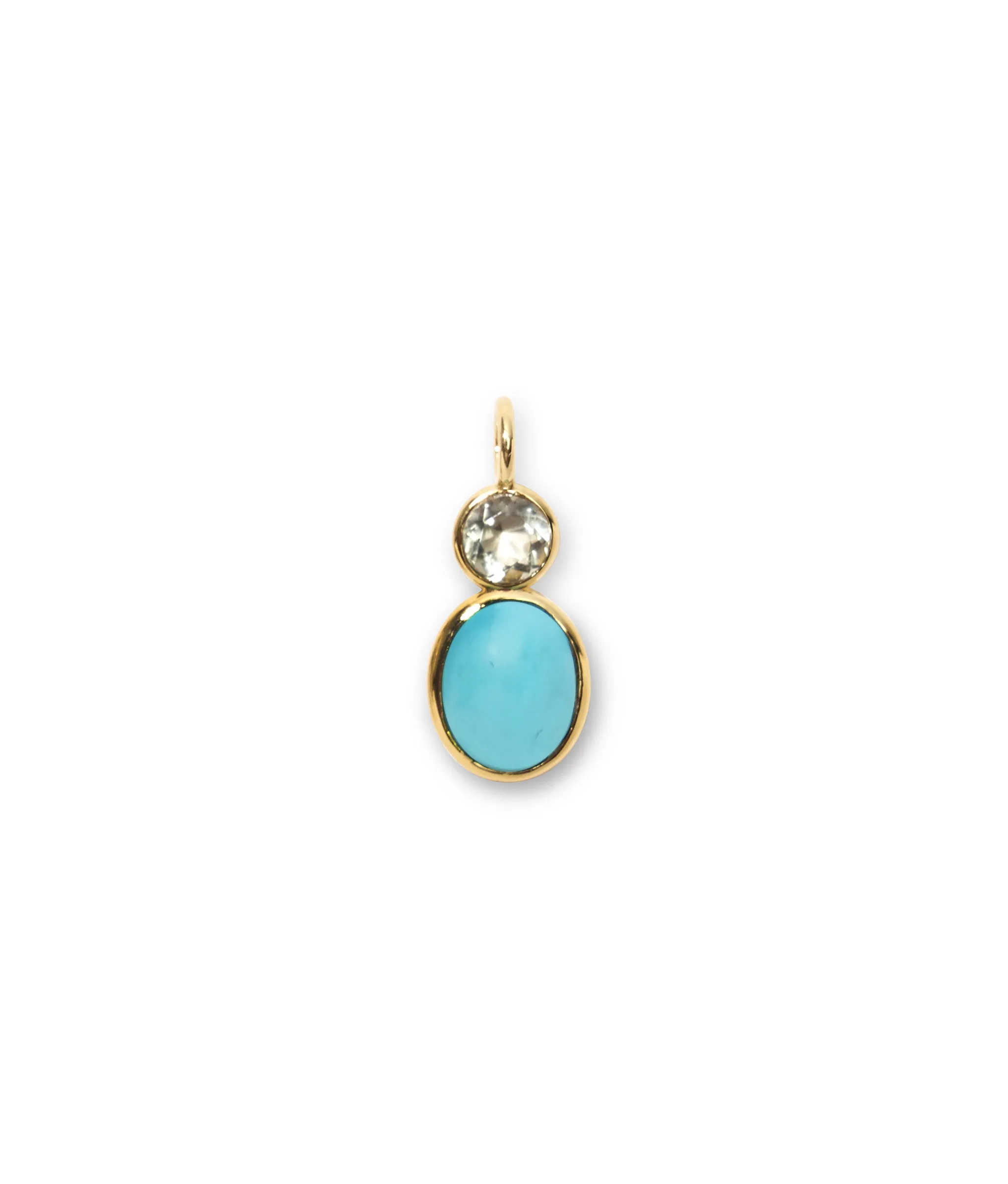 Oval 14k Gold Necklace Charm in Green Amethyst & Turquoise