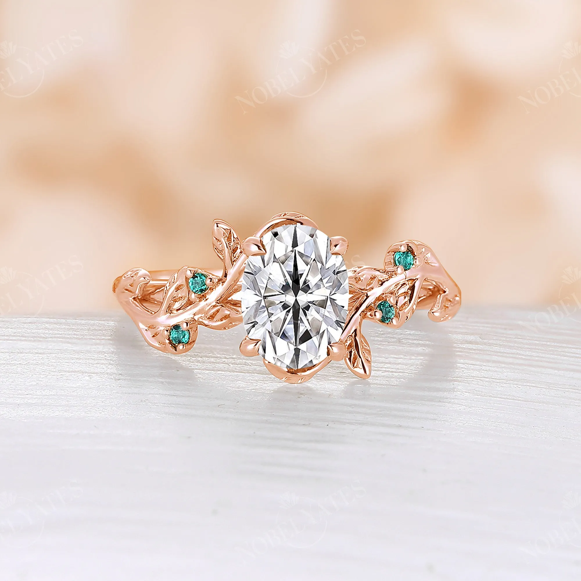 Oval Moissanite Bypass Leaves Design Engagement Ring Yellow Gold