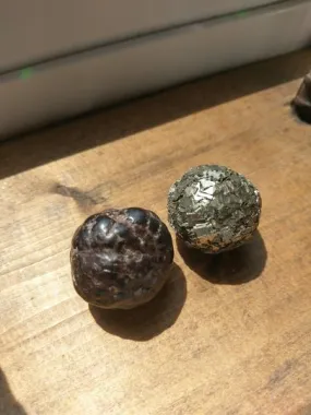 PAIR GOETHITE AND IRON PYRITE BALL SPECIMEN