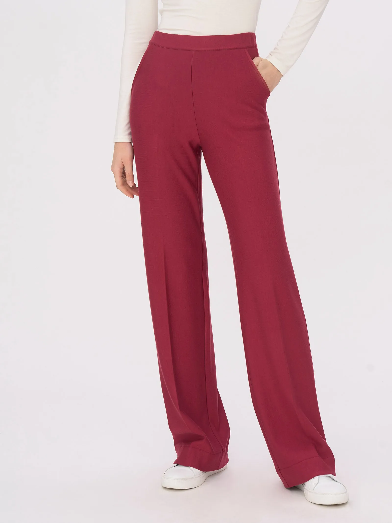 Pantalone a palazzo in Eco Techno Fleece - Tibetan Red