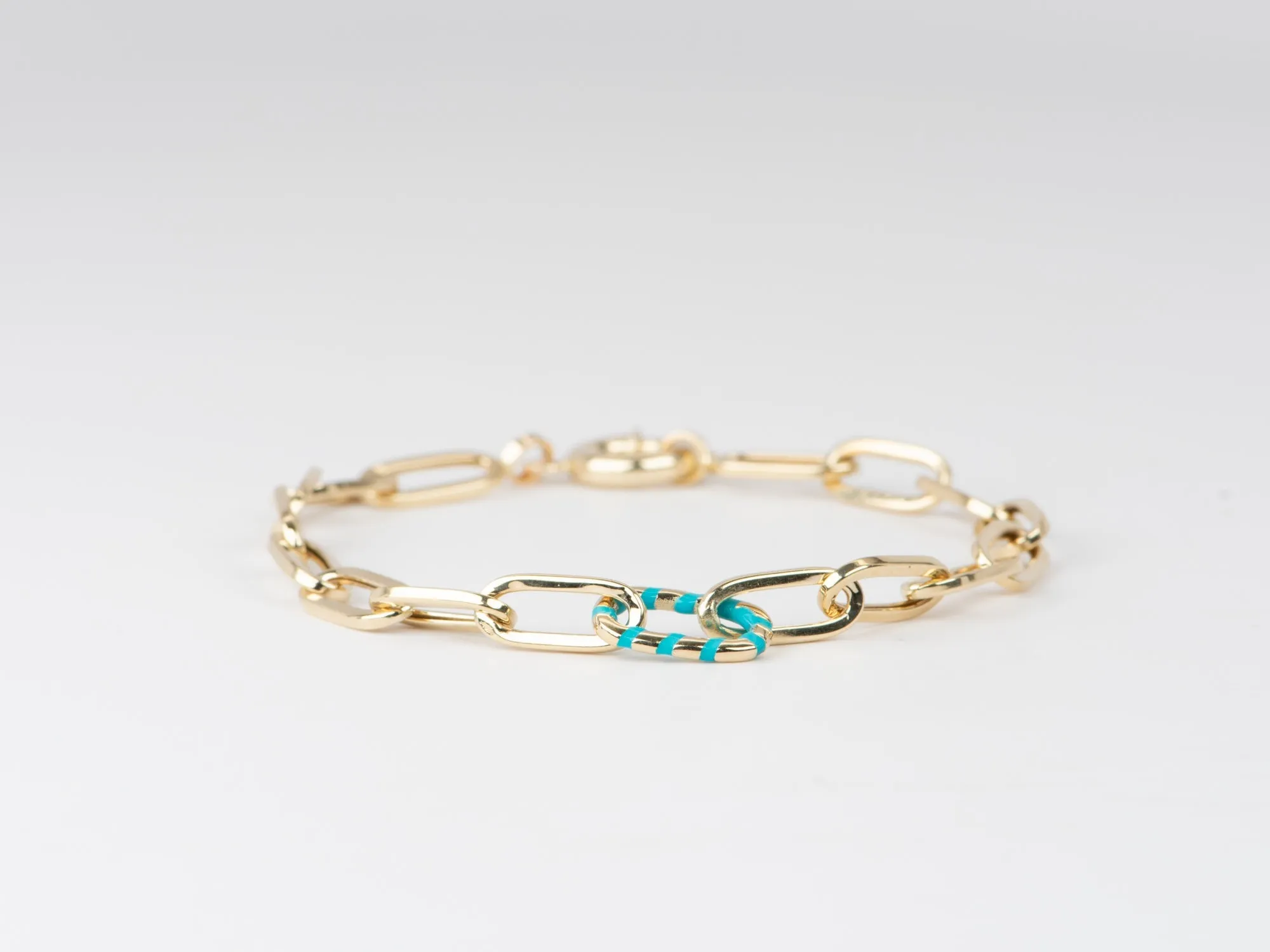 Paperlink Bracelet with Enamel Stripe Link 14K Gold 3.79-4.4g R2063