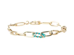 Paperlink Bracelet with Enamel Stripe Link 14K Gold 3.79-4.4g R2063