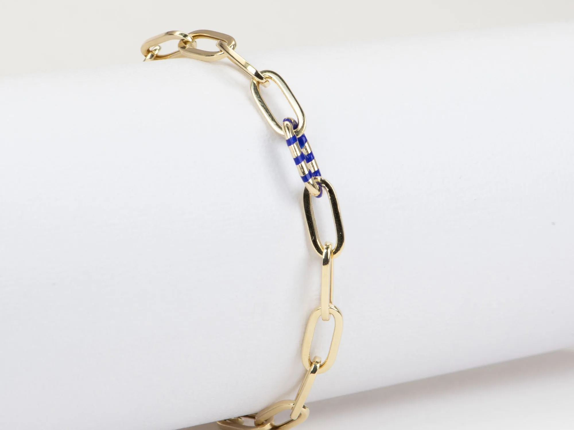 Paperlink Bracelet with Enamel Stripe Link 14K Gold 3.79-4.4g R2063