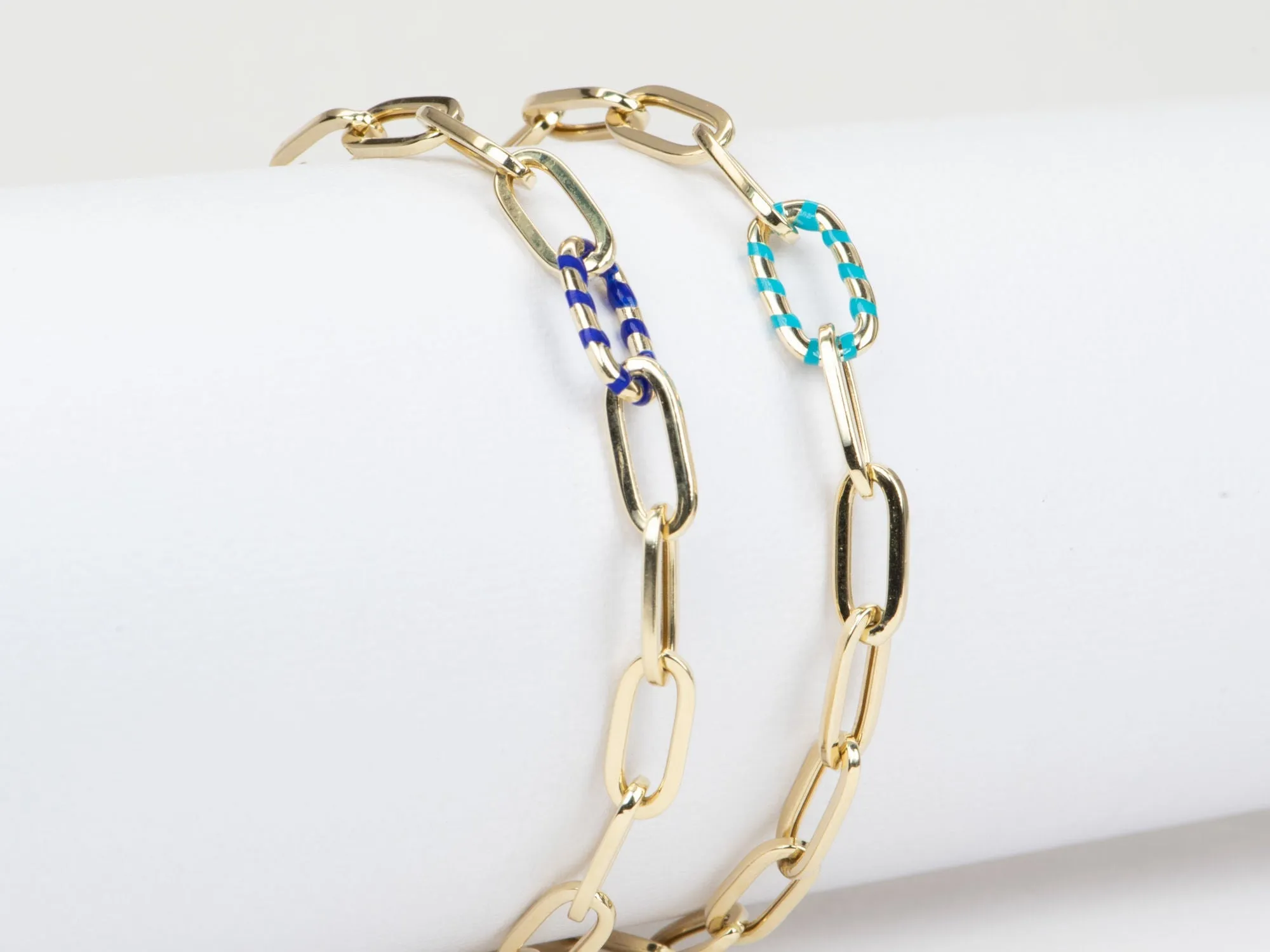 Paperlink Bracelet with Enamel Stripe Link 14K Gold 3.79-4.4g R2063