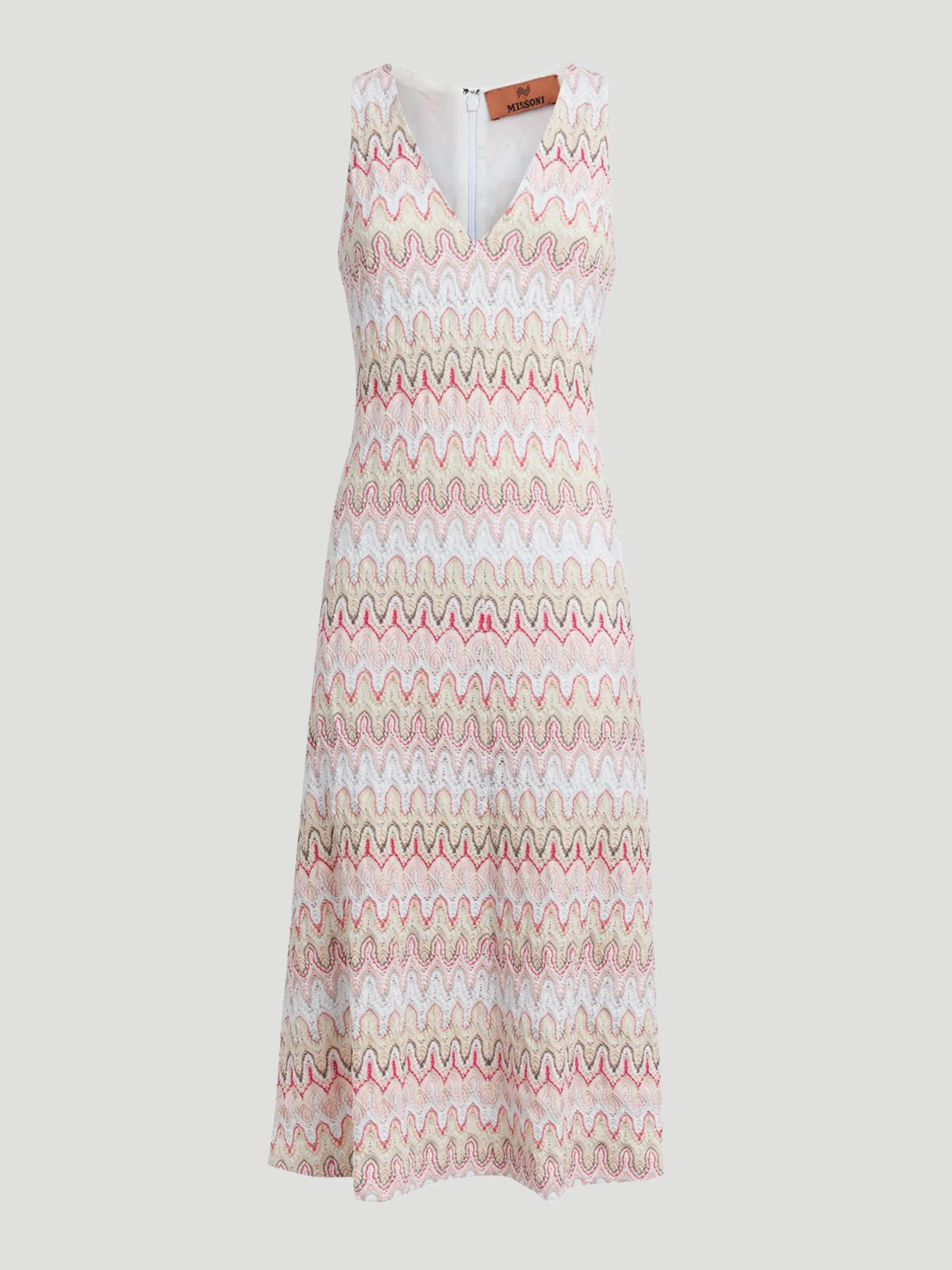 Patterned V-Neck Sleeveless Midi-Dress