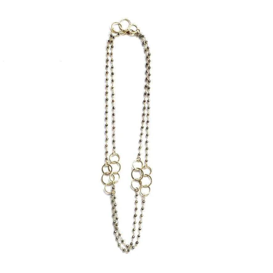 Peace and Love Gold Hoops Long Necklace